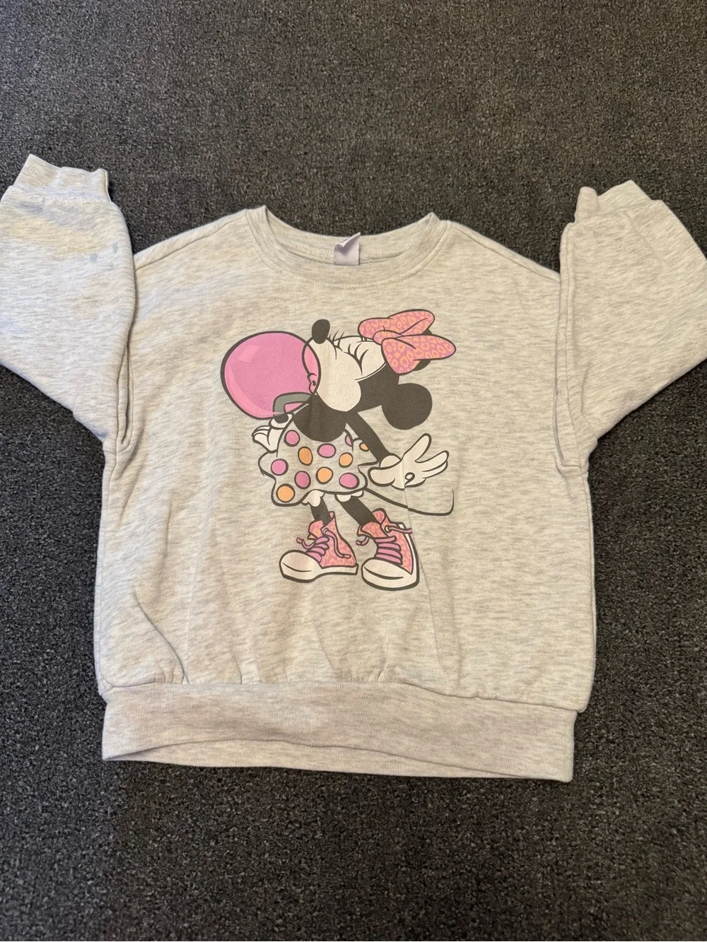 Old Navy Disney Kids Minnie Mouse Bubblegum Sweatshirt Grey Heather 5T Pullover